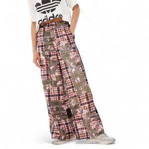 NWT Adidas x HER High Rise Wide Relaxed Plaid Satin Track Pants xxsmall